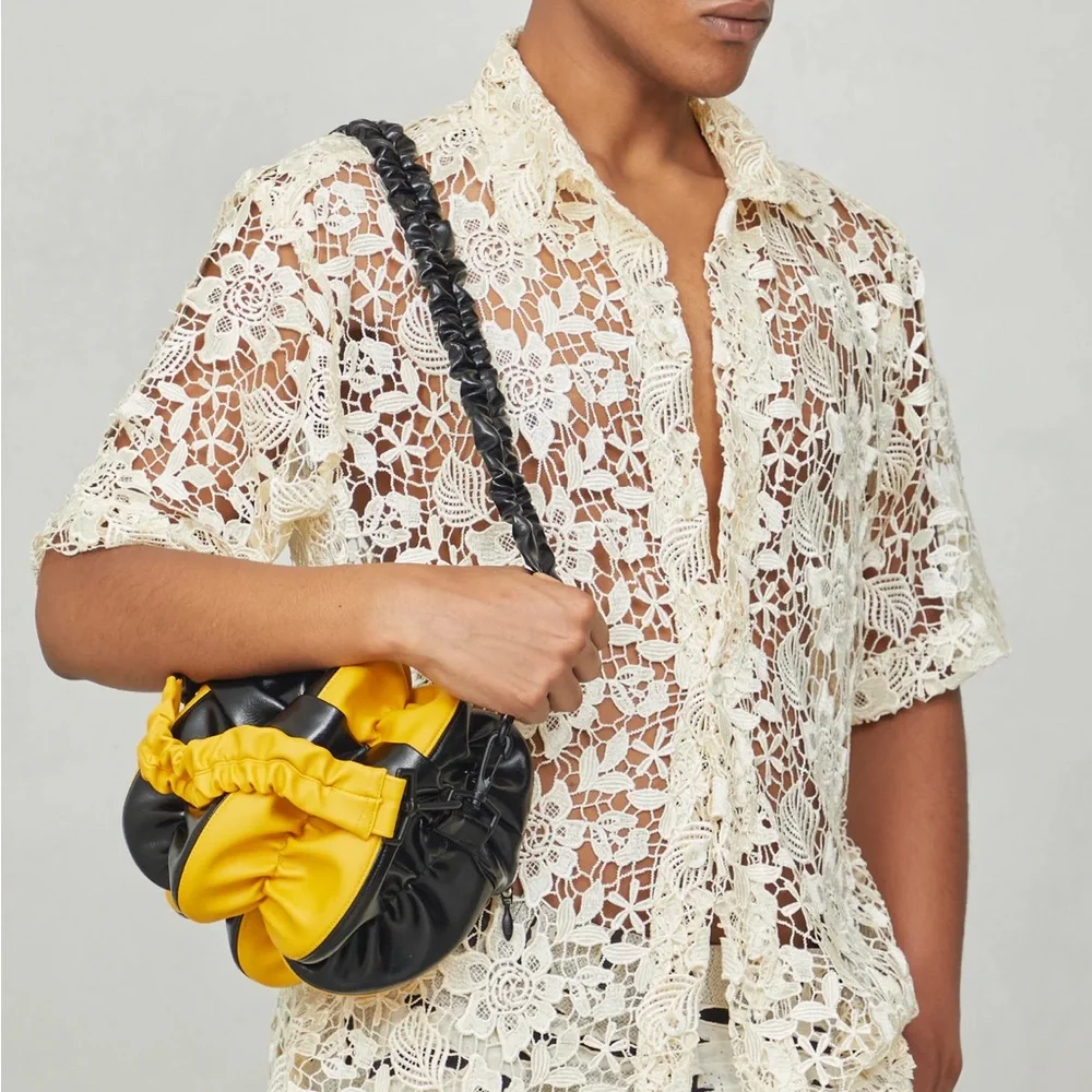 Tokyo James Small Ata Rodo Bag Yellow Black Ruched Crossbody Handbag NWT⁠